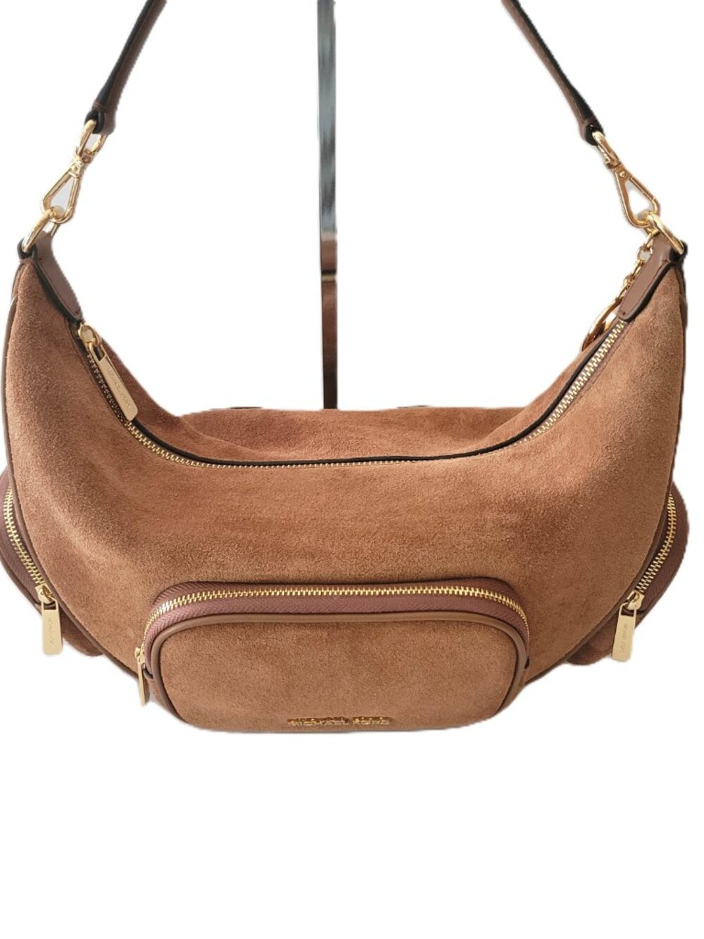 Michael Kors Merritt Medium Convertible Pocket Shoulder Bag Luggage Suede